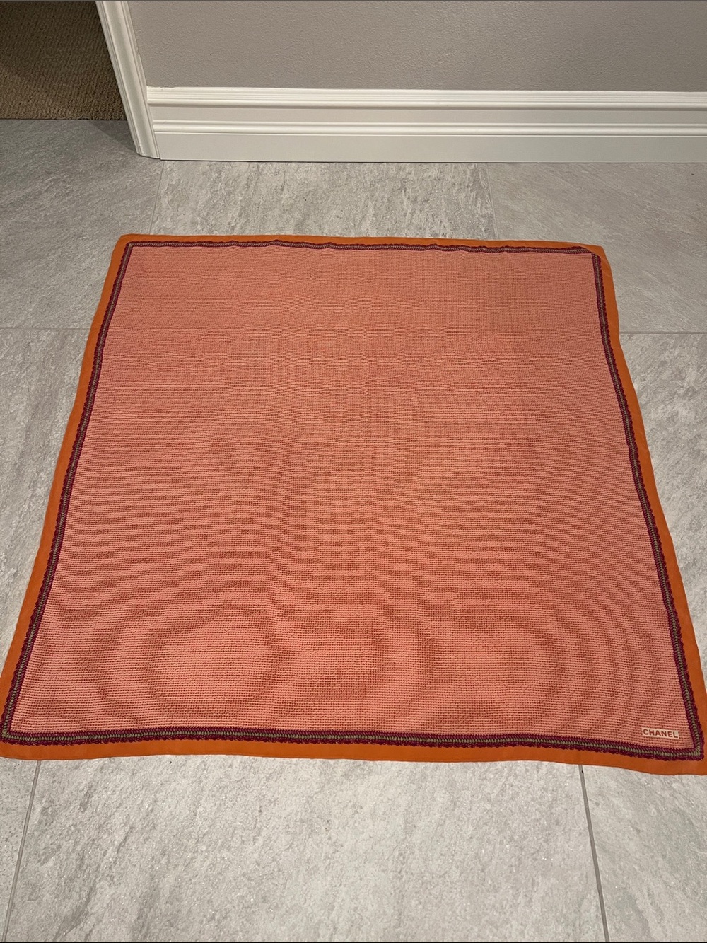 CHANEL Orange silk Square Scarf
